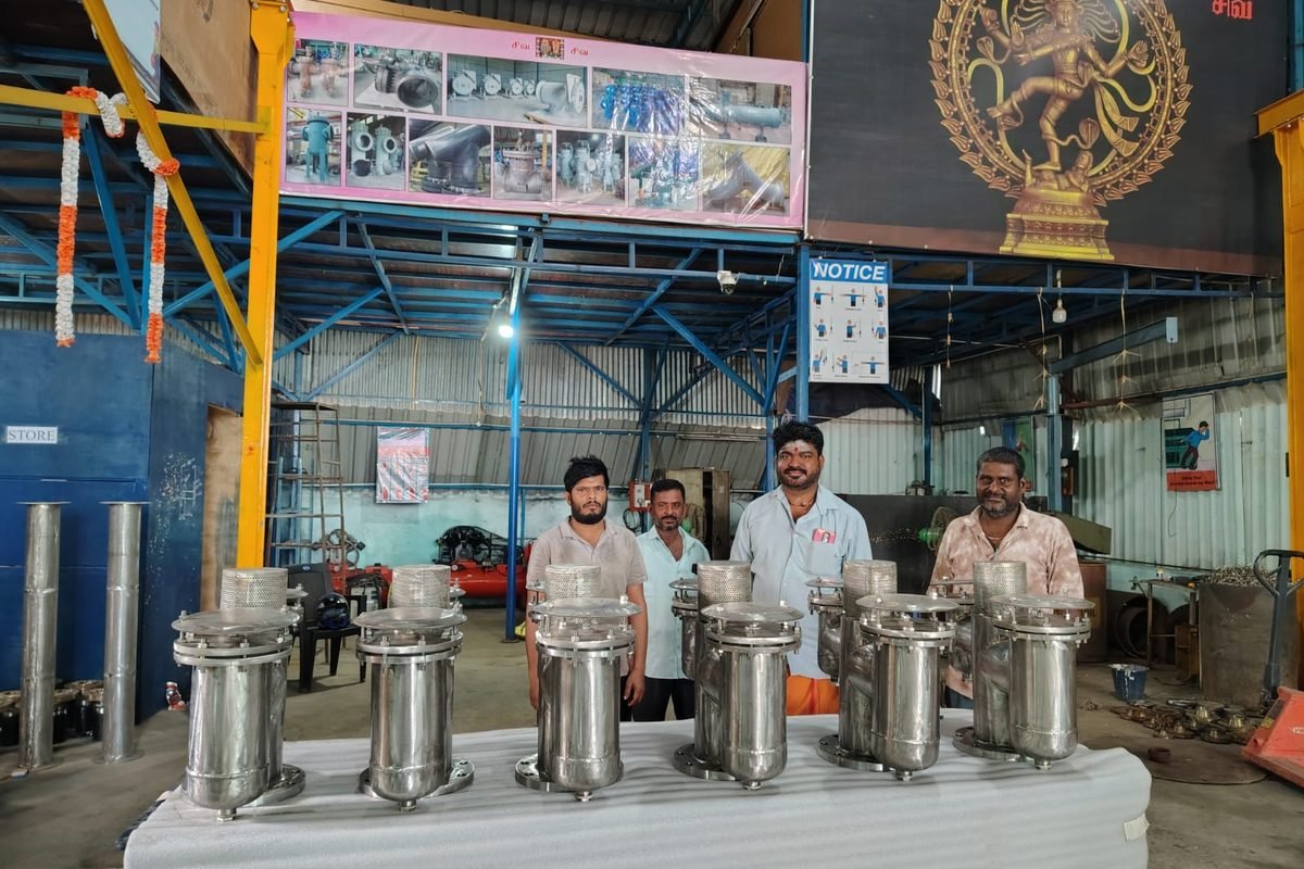 The LKS Industries team at the works with a completed batch of stainless steel air release valves