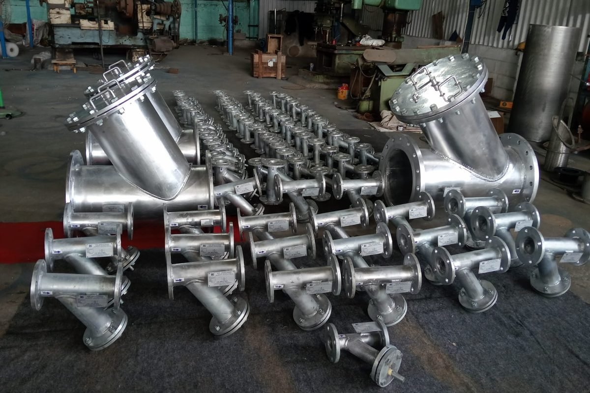 Long run of identical stainless steel strainers in batch production