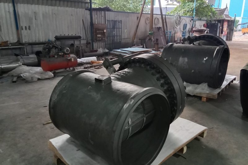 Heavy strainer body under fabrication for petrochemical service
