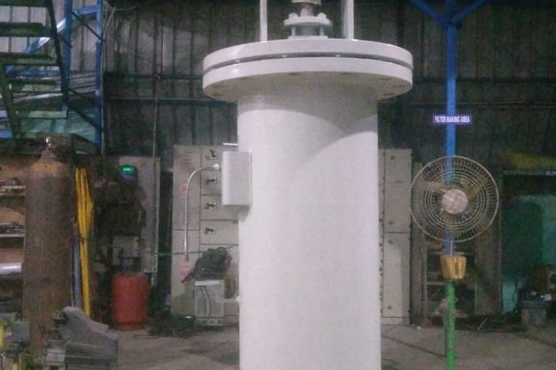 Finished and coated strainer standing in the shop before despatch