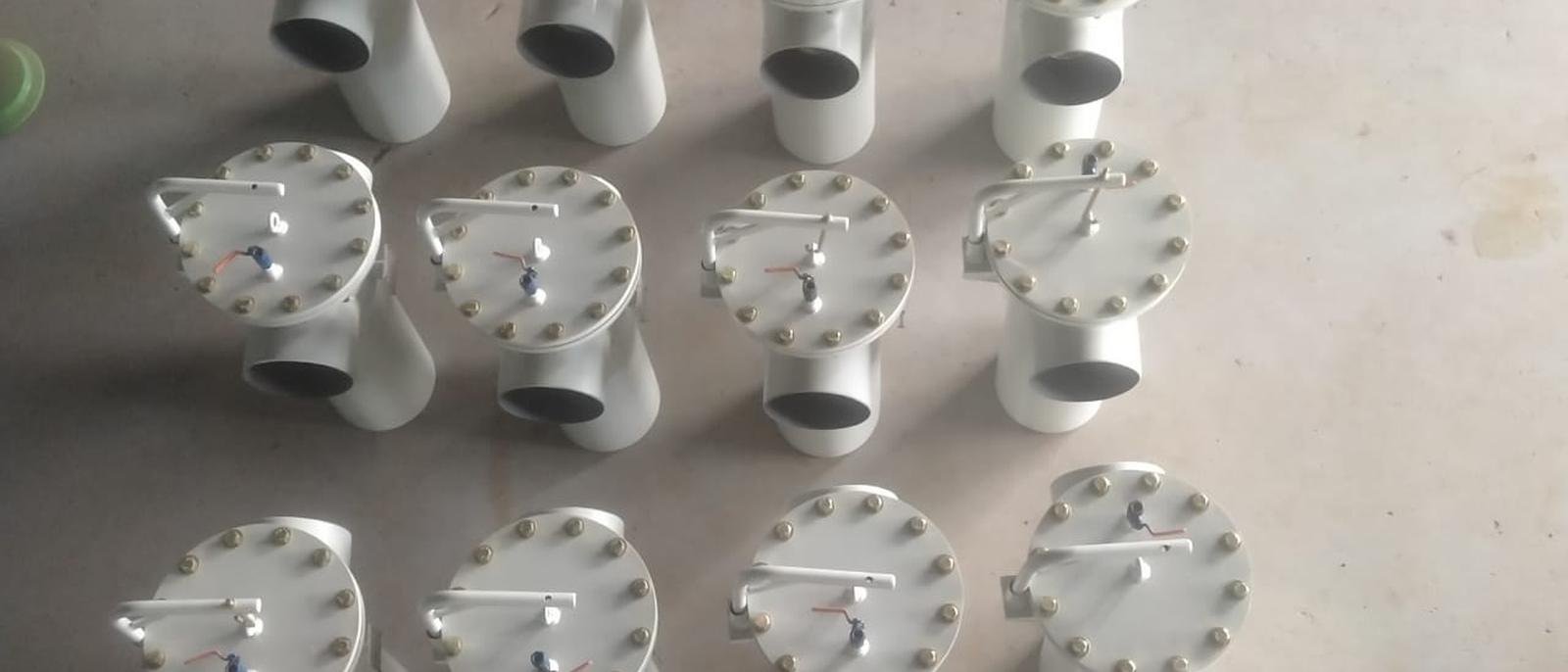 Completed strainer assemblies laid out after manufacture at LKS Industries