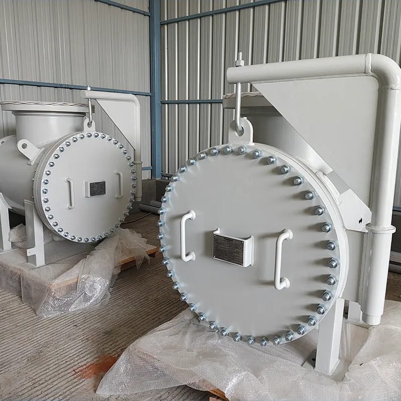 Large suction diffuser with the bolted cover removed, showing the flanged body and strainer chamber
