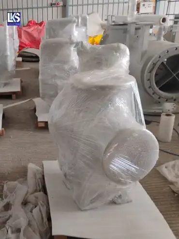 Finished strainer wrapped in protective film for transport